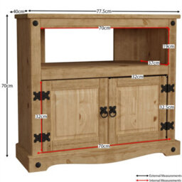 Corner Tv Unit Cabinet Mexican Solid Pine Wood Waxed Rustic Finish - thumbnail 2