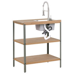 Beliani Outdoor Kitchen Island With Sink Ivrea Certified Acacia Wood Brown/ Silver - thumbnail 5