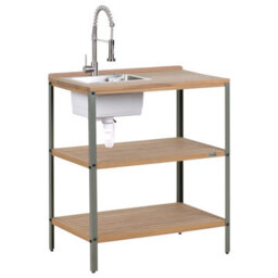 Beliani Outdoor Kitchen Island With Sink Ivrea Certified Acacia Wood Brown/ Silver - thumbnail 1