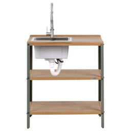 Beliani Outdoor Kitchen Island With Sink Ivrea Certified Acacia Wood Brown/ Silver - thumbnail 4
