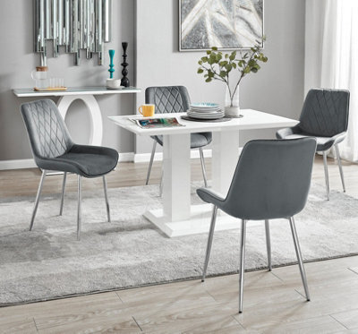 Furniturebox Uk 4 Seater Dining Set - Imperia White High Gloss Dining Table And Chairs - 4 Grey Pesaro Silver Leg Chairs - image 1