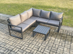 Fimous Outdoor Garden Furniture Set Aluminium Lounge Sofa Square Coffee Table Sets Indoor Conservatory Set Dark Grey - thumbnail 2