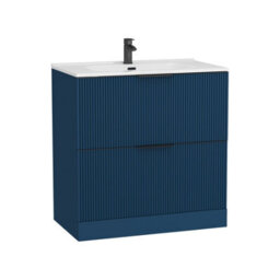 Royal Bathrooms Evora 800mm Midnight Blue Fluted Floor Standing Bathroom Vanity Unit 2 Drawer Cabinet With Ceramic Basin & Matt Black Handles - thumbnail 5