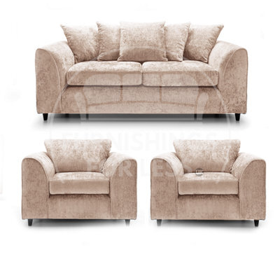 Furnishings For Less UK Monaco Chenille Fabric 3 Piece Sofa Set - 3 1 1 Beige - image 1