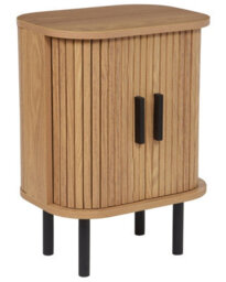 Beliani Nightstand Bedside Table 40X30Cm Retro Sliding Cabinet - Oak Effect Matt Finish - thumbnail 3