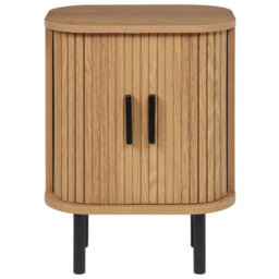 Beliani Nightstand Bedside Table 40X30Cm Retro Sliding Cabinet - Oak Effect Matt Finish - thumbnail 2