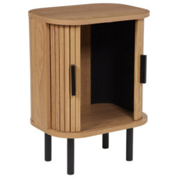 Beliani Nightstand Bedside Table 40X30Cm Retro Sliding Cabinet - Oak Effect Matt Finish - thumbnail 4