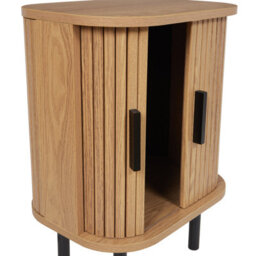 Beliani Nightstand Bedside Table 40X30Cm Retro Sliding Cabinet - Oak Effect Matt Finish - thumbnail 6