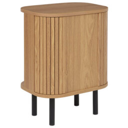 Beliani Nightstand Bedside Table 40X30Cm Retro Sliding Cabinet - Oak Effect Matt Finish - thumbnail 5