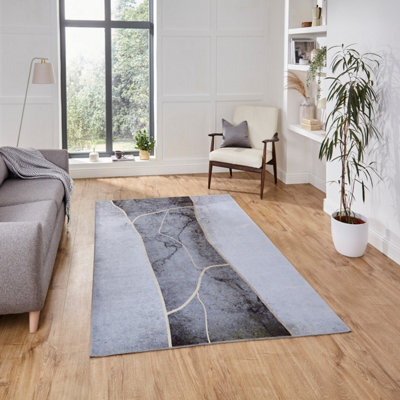 Grey Gold Modern Easy To Clean Abstract Rug For Living Room, Bedroom - 150Cm X 230Cm - image 1