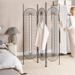 Wyld and Coco Casa Luxe Black 3-Panel Folding Room Divider Metal Screen, Handmade Iron, W135 X H170Cm - thumbnail 2