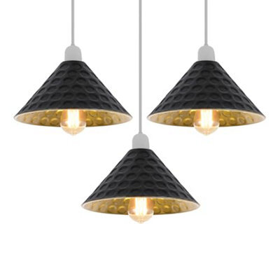 3Pack Metal Ceiling Lamp Shade 24Cm Black With Gold Finish Modern Industrial Pendant Light For Bedroom Hallway Office Cafe - image 1