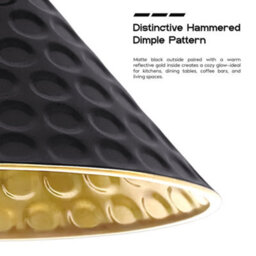 3Pack Metal Ceiling Lamp Shade 24Cm Black With Gold Finish Modern Industrial Pendant Light For Bedroom Hallway Office Cafe - thumbnail 2