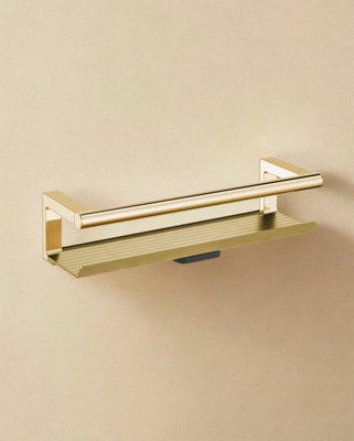 Cosmic Bathroom Shelf, Bathroom Organizer, With Glass Wiper, Brushed Gold, Architect S+ Collection - image 1