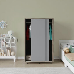 Urbn-Living Urbnliving 240Cm Height Oak Carcass With 2 Sliding Grey Doors Wardrobe Bedroom Storage Closet Hanging Rail Cupboard Unit - thumbnail 4