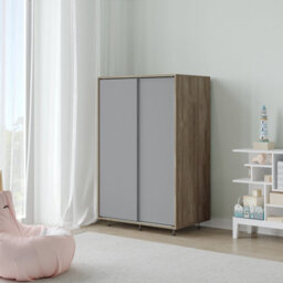 Urbn-Living Urbnliving 240Cm Height Oak Carcass With 2 Sliding Grey Doors Wardrobe Bedroom Storage Closet Hanging Rail Cupboard Unit - thumbnail 3