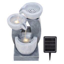 Breeins 3-Tier Textured Bowl Solar-Powered Water Fountain Outdoor Gardening Decor, Curved Faux Stone Design - thumbnail 1