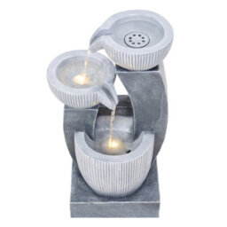 Breeins 3-Tier Textured Bowl Solar-Powered Water Fountain Outdoor Gardening Decor, Curved Faux Stone Design - thumbnail 2