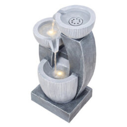 Breeins 3-Tier Textured Bowl Solar-Powered Water Fountain Outdoor Gardening Decor, Curved Faux Stone Design - thumbnail 3