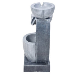 Breeins 3-Tier Textured Bowl Solar-Powered Water Fountain Outdoor Gardening Decor, Curved Faux Stone Design - thumbnail 4