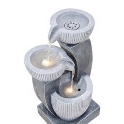 Breeins 3-Tier Textured Bowl Solar-Powered Water Fountain Outdoor Gardening Decor, Curved Faux Stone Design - thumbnail 7