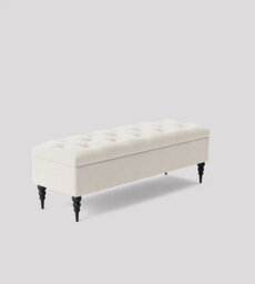 180Cm Safar Ottoman Bench With Storage And Turned Wooden Legs- Plush Velvet Shoes Bench - White Chesterfield Storage Bench