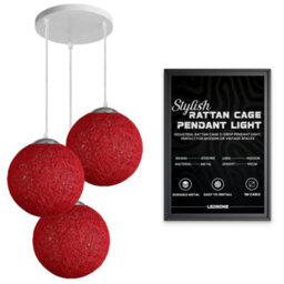 Ledsone Modern 3 Way Decorative Vine Ball Rattan Shade Chandelier Three Head Ceiling Pendant Light Home Decor  Red
