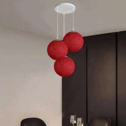 Ledsone Modern 3 Way Decorative Vine Ball Rattan Shade Chandelier Three Head Ceiling Pendant Light Home Decor  Red - thumbnail 5