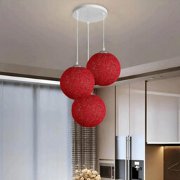 Ledsone Modern 3 Way Decorative Vine Ball Rattan Shade Chandelier Three Head Ceiling Pendant Light Home Decor  Red - thumbnail 4