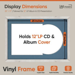 "AK Frames 25X17"" White Rustic Modern Vinyl Record Frame With Pompadour Mount For 12 Inch Lp Cover & Disc - Overlapped Design" - thumbnail 2