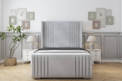 "Sloomy Camden Silver Naples Bed Frame With Mattress With 50""  Upholstered Wingback Headboard 3' Single" - image 1