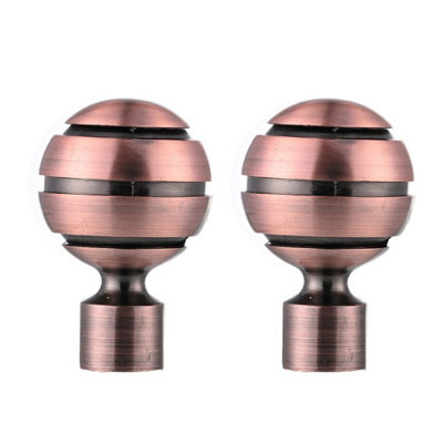 Lister Cartwright 19mm Curtain Pole Ends Finials Pack Of 2 Adjustable Screws Available In Colours Antique Copper (Metal Ribbed Ball Finials)