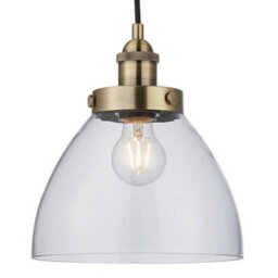 Hanging Ceiling Pendant Light Antique Brass & Glass Shade Industrial Lamp Bulb - thumbnail 1