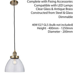 Hanging Ceiling Pendant Light Antique Brass & Glass Shade Industrial Lamp Bulb - thumbnail 2