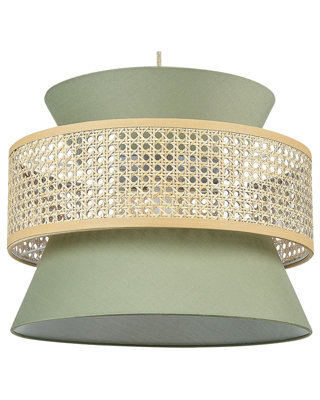 Wyld And Coco Natural Green Rattan Pendant Lamp With Polyester Shade, Adjustable Cord, Boho-Mediterranean Lighting - image 1