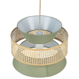 Wyld And Coco Natural Green Rattan Pendant Lamp With Polyester Shade, Adjustable Cord, Boho-Mediterranean Lighting - thumbnail 4