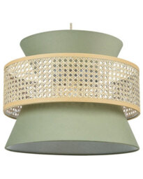 Wyld And Coco Natural Green Rattan Pendant Lamp With Polyester Shade, Adjustable Cord, Boho-Mediterranean Lighting - thumbnail 1