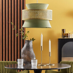 Wyld And Coco Natural Green Rattan Pendant Lamp With Polyester Shade, Adjustable Cord, Boho-Mediterranean Lighting - thumbnail 2