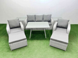 Fimous Reclining Chair 3 Seat Sofa Set Garden Furniture Set With 2 Side Tables 2 Big Footstools Light Grey - thumbnail 1
