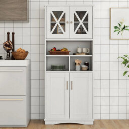 Tall Bathroom Cabinet Large Floor Storage Cabinet W/ Acrylic Doors White - thumbnail 4