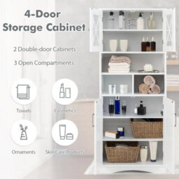 Tall Bathroom Cabinet Large Floor Storage Cabinet W/ Acrylic Doors White - thumbnail 6