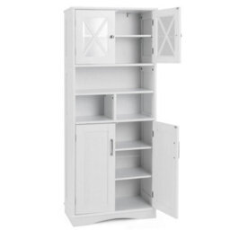 Tall Bathroom Cabinet Large Floor Storage Cabinet W/ Acrylic Doors White - thumbnail 1
