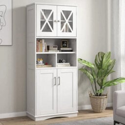 Tall Bathroom Cabinet Large Floor Storage Cabinet W/ Acrylic Doors White - thumbnail 3