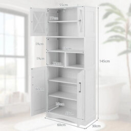 Tall Bathroom Cabinet Large Floor Storage Cabinet W/ Acrylic Doors White - thumbnail 2