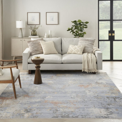 Grey Blue Modern Abstract Easy To Clean Living Room Bedroom & Dining Room Rug-259Cm X 345Cm