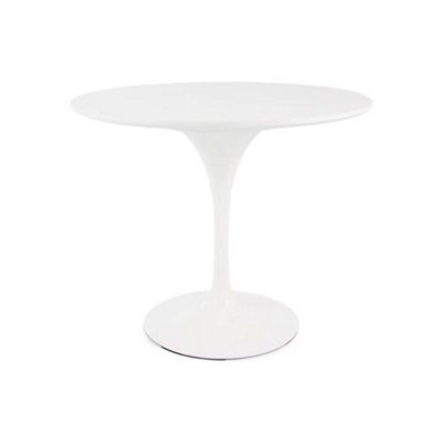 Fusion Living Tulip Set - White Medium Circular Table And Four Chairs With Pu Cushion Grey - image 1