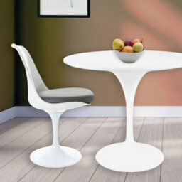 Fusion Living Tulip Set - White Medium Circular Table And Four Chairs With Pu Cushion Grey - thumbnail 2