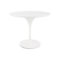 Fusion Living Tulip Set - White Medium Circular Table And Four Chairs With Pu Cushion Grey