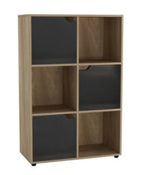 Urbn-Living Oak, Black - 6-Cube Shelving Unit With Wooden Doors - thumbnail 4