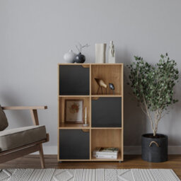 Urbn-Living Oak, Black - 6-Cube Shelving Unit With Wooden Doors - thumbnail 2